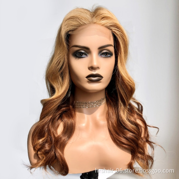 human hair wig lace front glueless wigs transparent 4*4 closure highlight ombre color lace wig vendors